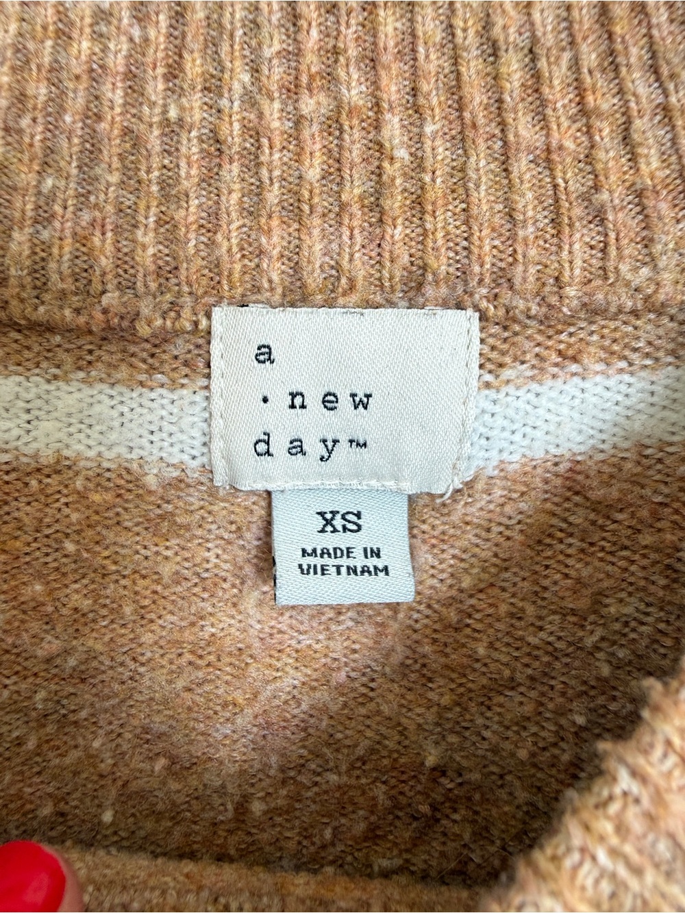 A New Day Tan & Cream Oversized Striped Mock Neck Cozy Sweater | Size XS - Picture 9 of 10